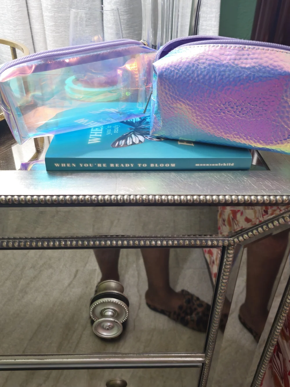 Holographic Iridescent Cosmetic Bag Set - Pink / Purple / Green